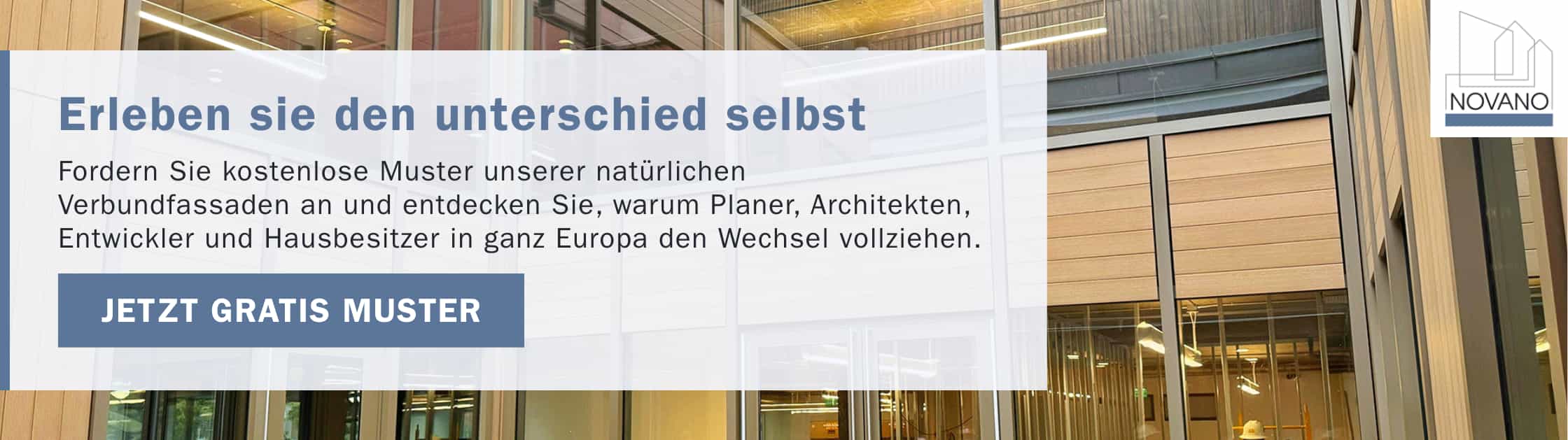 „Blog-Bannerbild einer holzähnlichen Fassade mit Texteinblendung: ‚Erleben Sie den Unterschied selbst - Fordern Sie kostenlose Muster an‘“