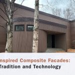 Brown European house with composite facade and overlay text: “Heritage-Inspired Composite Facades: Blending Tradition and Technology”