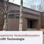 Braunes europäisches Haus mit Verbundfassade und Overlay-Text: „Traditionsinspirierte Verbundfassaden: Tradition und Technologie vereint“