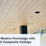 Modern architectural overhang featuring easy-install composite ceiling panels with clean linear design and concealed fastening system